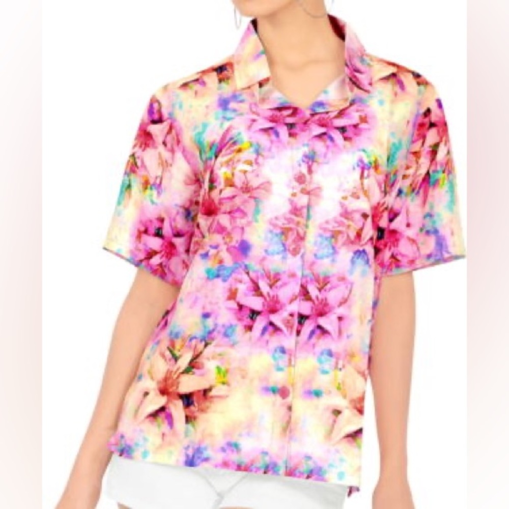 Watercolor Floral Hawaiian Button down Shirt